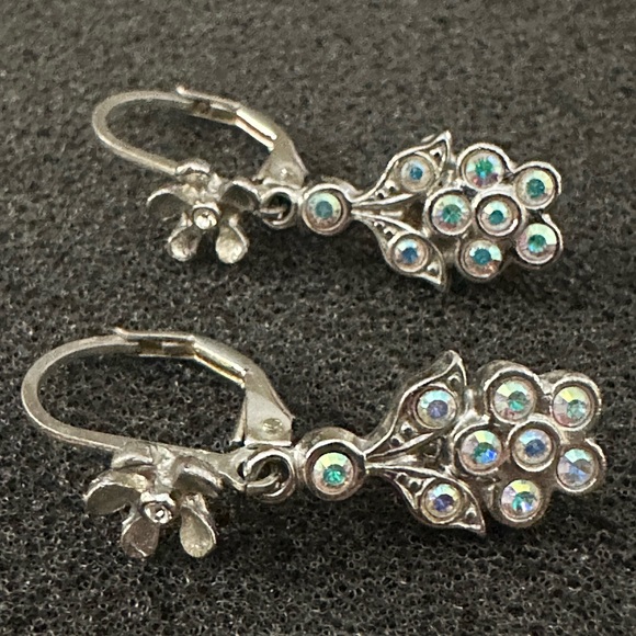 Kirks Folly AB Crystals Flower Lever Back Earrings - Silver Tone. Vintage. - Picture 5 of 6